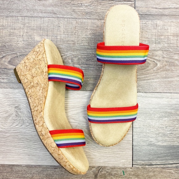 AEROSOLES Shoes - AEROSOLES Rainbow Stretchy Strap Cork Wedge Sandal